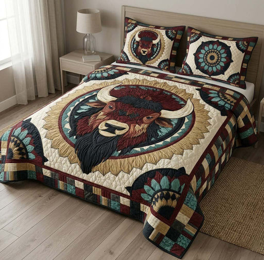 Golden Horizon Bison 3-Piece Quilted Bedding Set NCU0DQQ0489