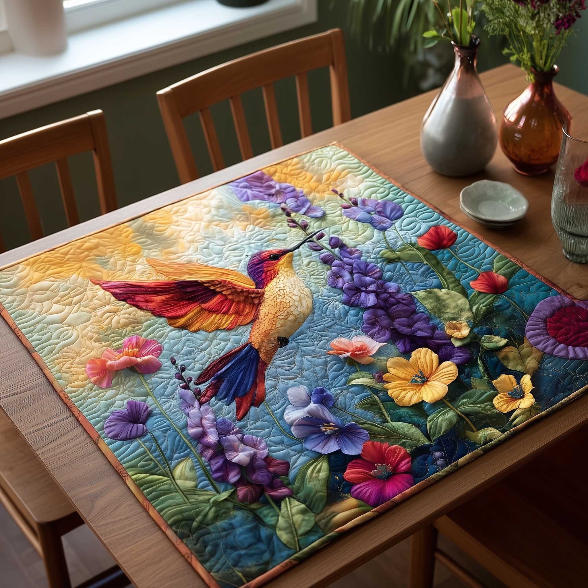 Golden Hummingbird Quilted Table Topper NCU0HTT187 – Quiltnest