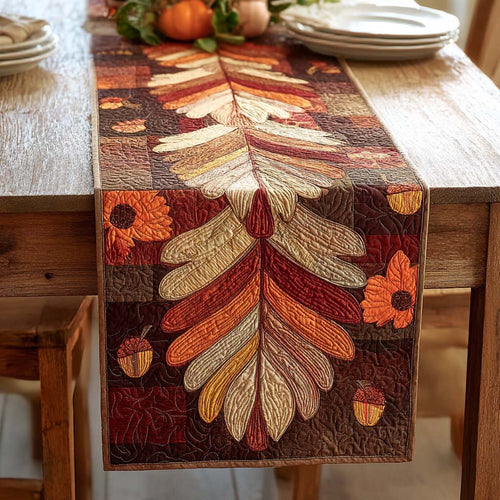 Golden Leaf Pathway Quilted Table Runner NCU0NXD516