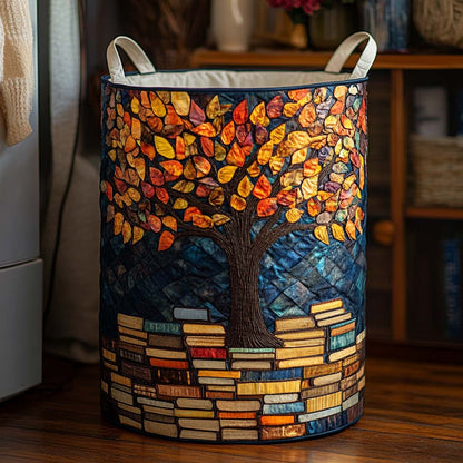Golden Leaves Library Tree Quilted Laundry Basket NCU0NXD1115