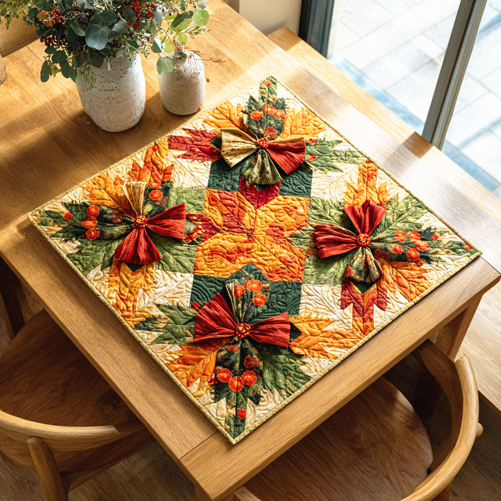 Golden Leaves Quilted Table Topper NCU0NTD335