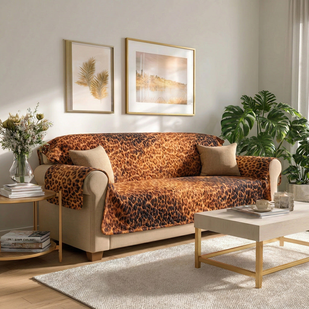 Golden Leopard Quilted Sofa Cover NCU0LDH722