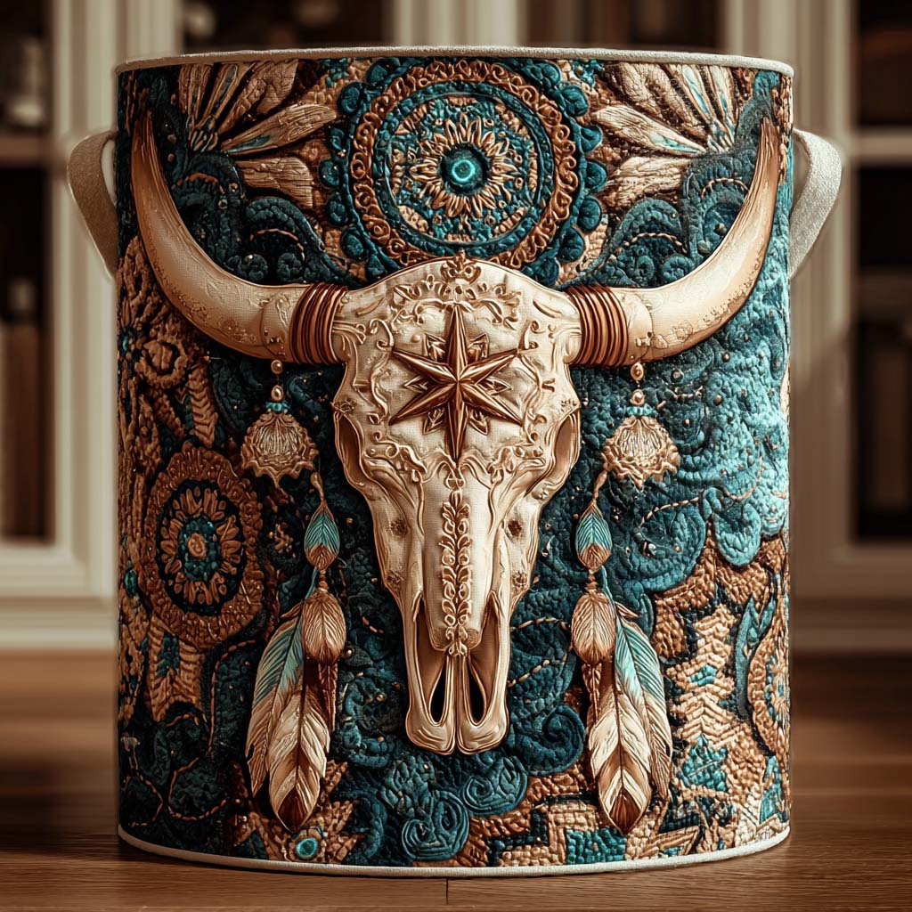 Golden Longhorn Quilted Laundry Basket NCU0DQQ0119