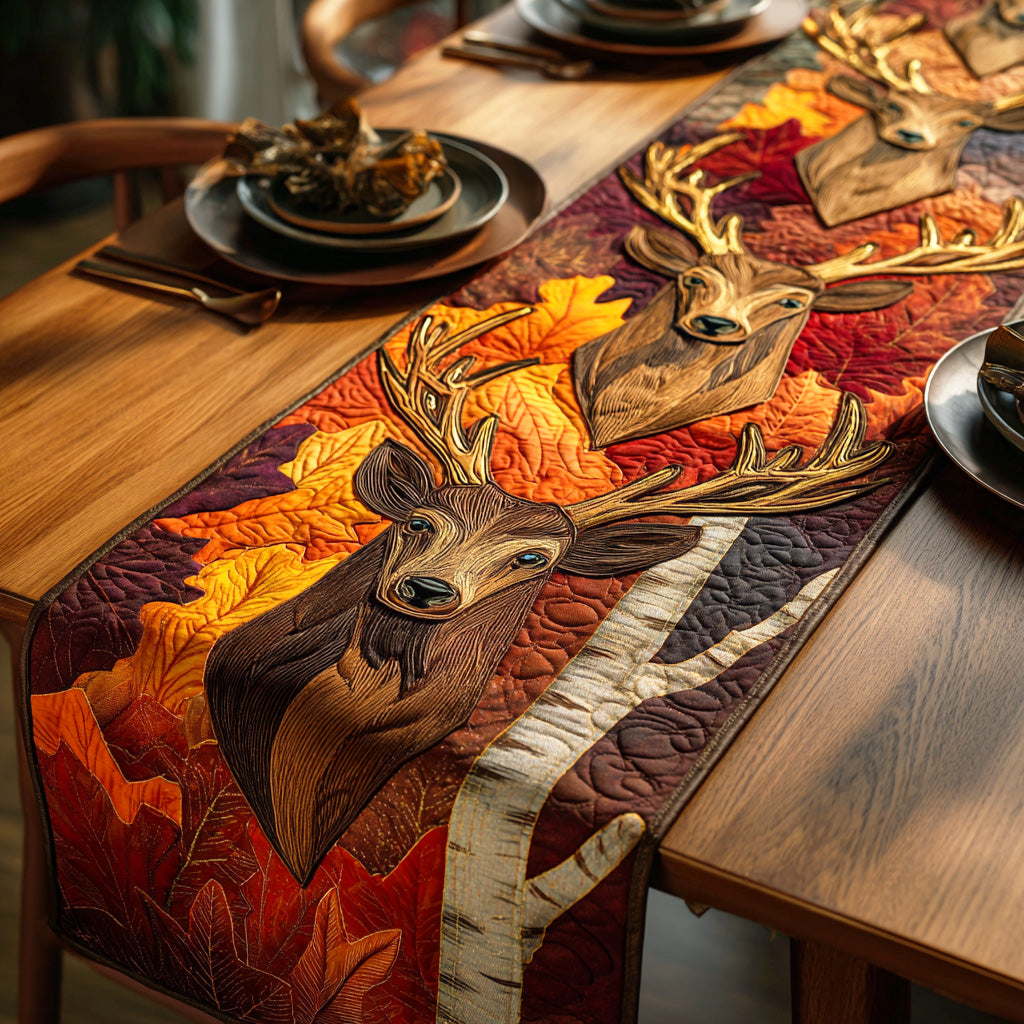 Golden Meadow Stag Quilted Table Runner NCU0NTD673