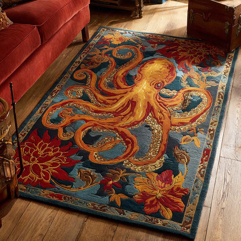 Golden Octopus Area Rug NCU0NT10045