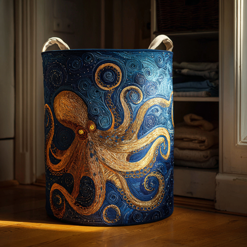 Golden Octopus Quilted Laundry Basket NCU0DDK1563