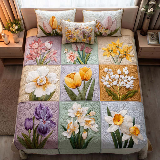 Golden Petals 3-Piece Quited Bedding Set NCU0NNT859