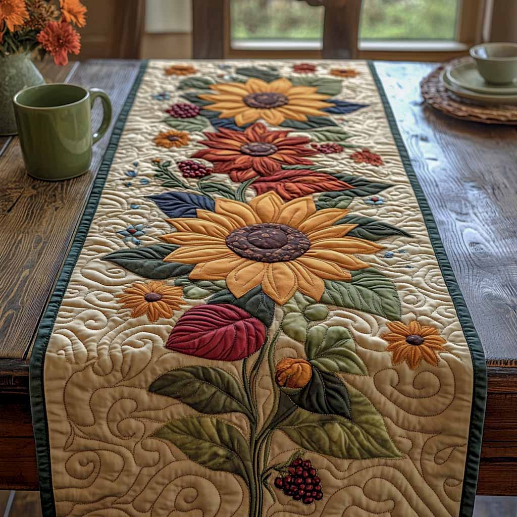 Golden Petals Quilted Table Runner NCU0NXD1704