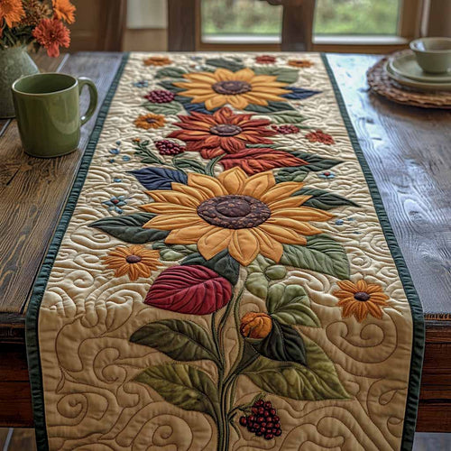 Golden Petals Quilted Table Runner NCU0NXD1704