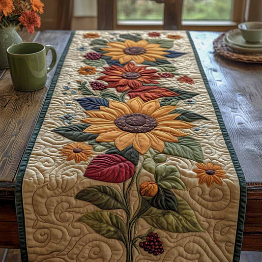 Golden Petals Quilted Table Runner NCU0NXD1704