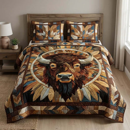 Golden Plains Bison 3-Piece Quilted Bedding Set NCU0DQQ0487