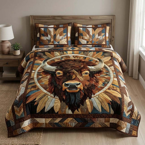 Golden Plains Bison 3-Piece Quilted Bedding Set NCU0DQQ0487