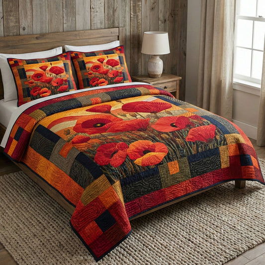 Golden Poppy Harvest 3-Piece Quilted Bedding Set NCU0NNT2994