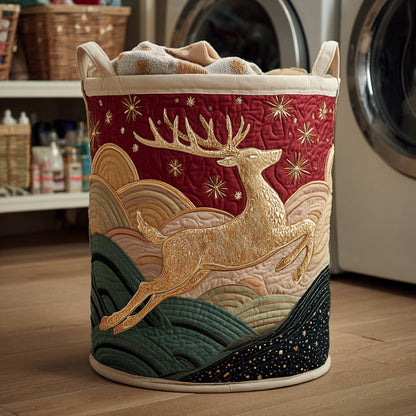Golden Reindeer Quilted Laundry Basket NCU0HNH081