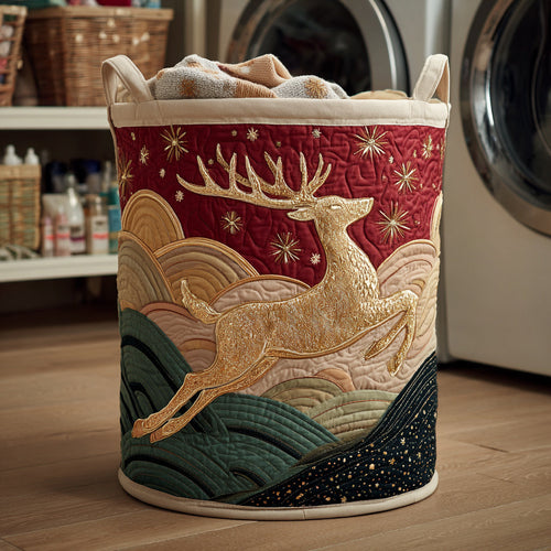 Golden Reindeer Quilted Laundry Basket NCU0HNH081