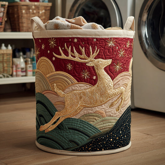 Golden Reindeer Quilted Laundry Basket NCU0HNH081