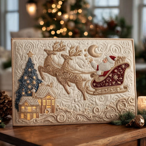 Golden Reindeer Magic Quilted Fabric Postcard NCU0PTT2348
