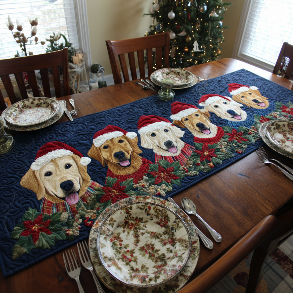 Golden Retriever Poinsettia Quilted Table Runner NCU0HNH692