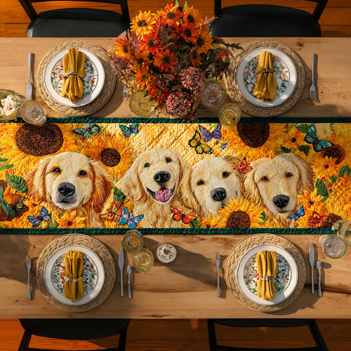 Golden Retriever Sunflower Quilted Table Runner NCU0HNH694