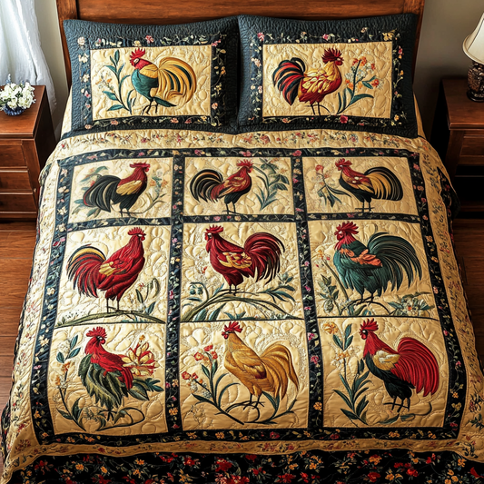 Golden Rooster 3-Piece Quilted Bedding Set NCU0NVH054