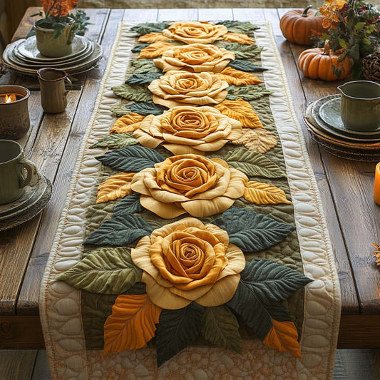 Golden Roses Quilted Table Runner NCU0NXD276