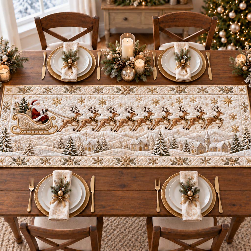 Golden Sleigh Quilted Table Runner NCU0HNH1289