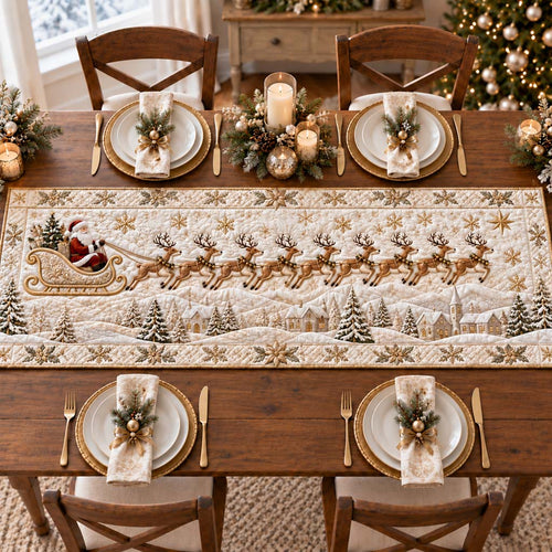 Golden Sleigh Quilted Table Runner NCU0HNH1289