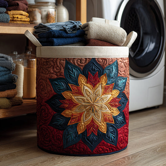 Golden Snowflake Bloom Quilted Laundry Basket NCU0HNH198