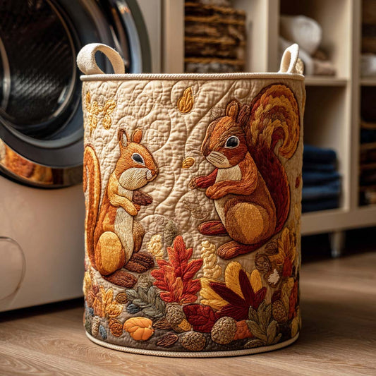 Golden Squirrel Quilted Laundry Basket NCU0NTD067