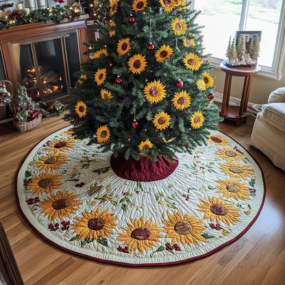 Golden Sunflower Christmas Quilted Tree Skirt NCU0DDK1627