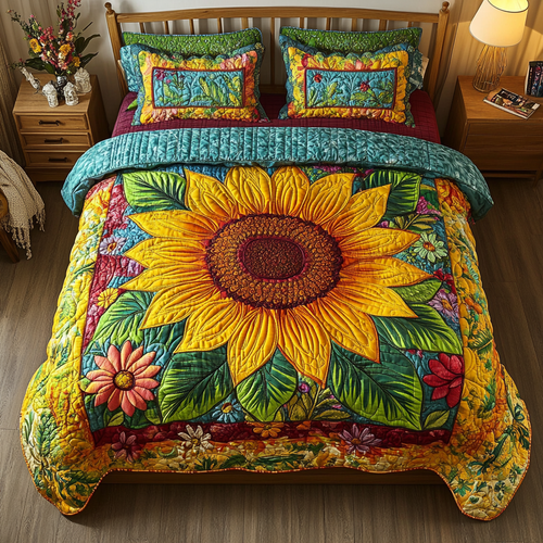 Golden Sunflower Elegance 3-Piece Quilted Bedding Set NCU0PVL016