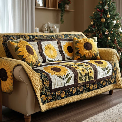 Golden Sunflower Meadow Quilted Sofa Cover NCU0HTT180
