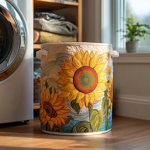 Golden Sunflower Quilted Laundry Basket NCU0DDK553