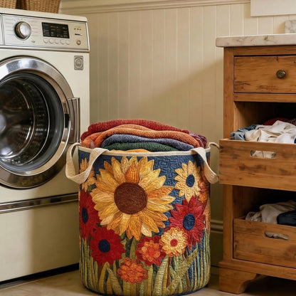 Golden Sunflower Ray Quilted Laundry Basket NCU0NTD461