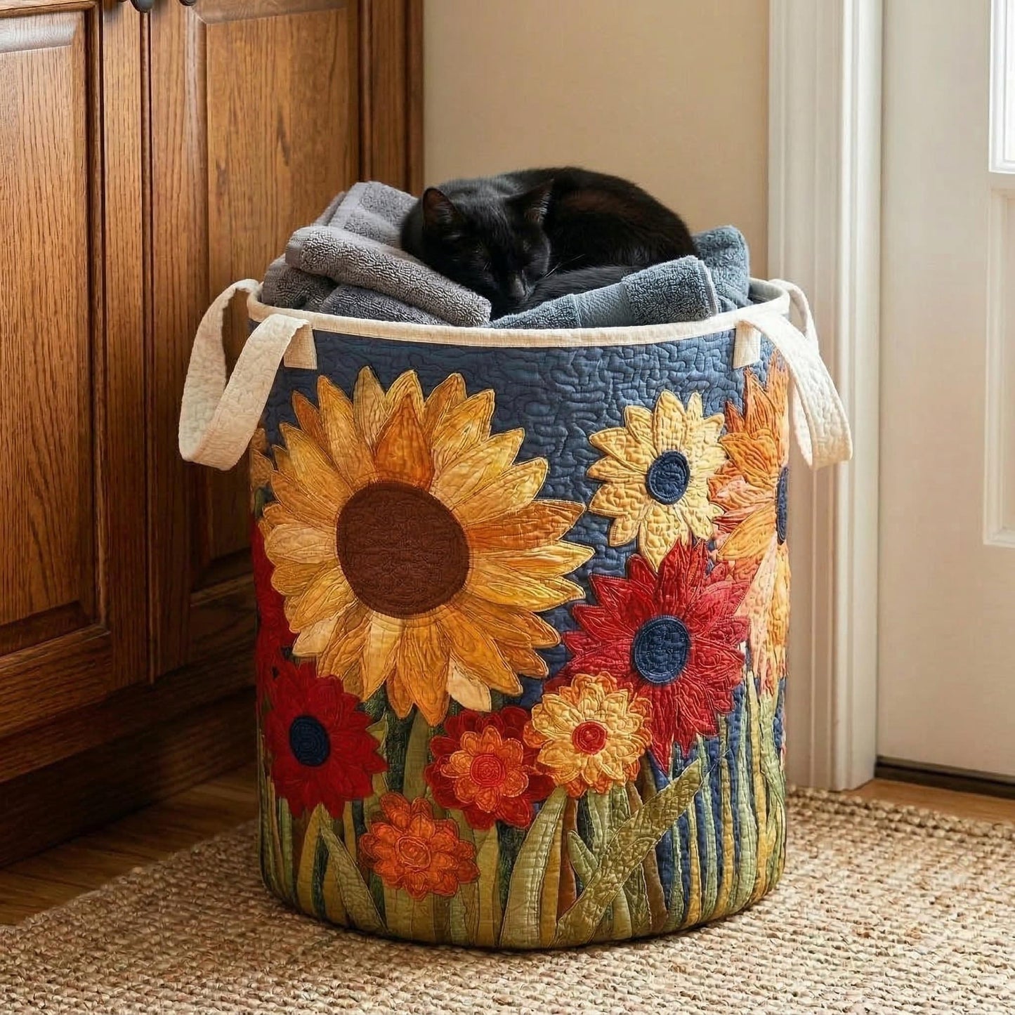 Golden Sunflower Ray Quilted Laundry Basket NCU0NTD461