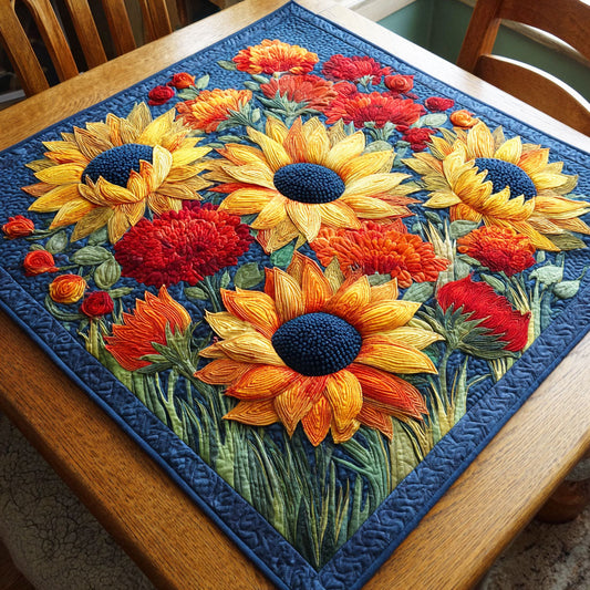 Golden Sunflower Ray Quilted Table Topper NCU0NTD449
