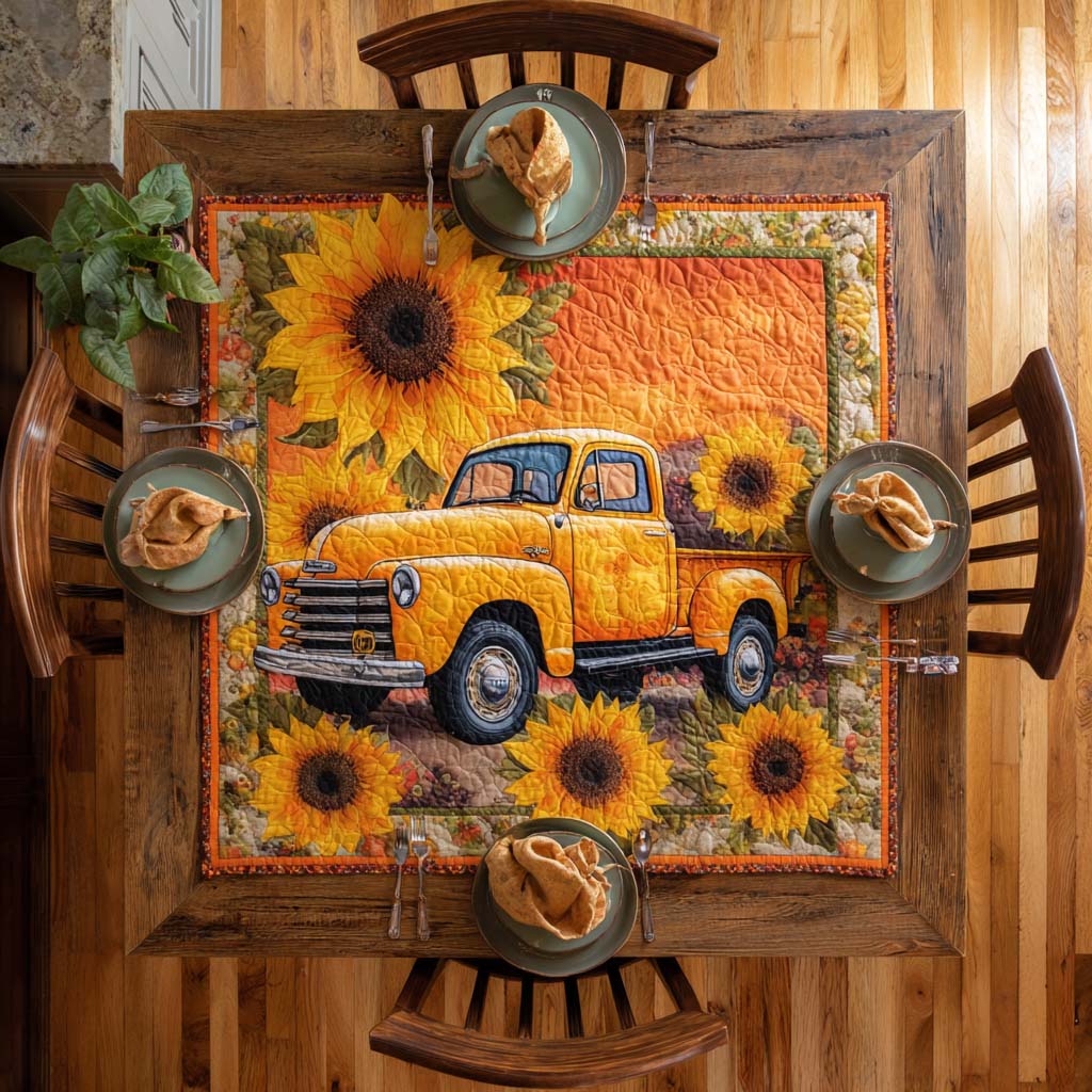Golden Sunflower Truck Quilted Table Topper NCU0NXD122