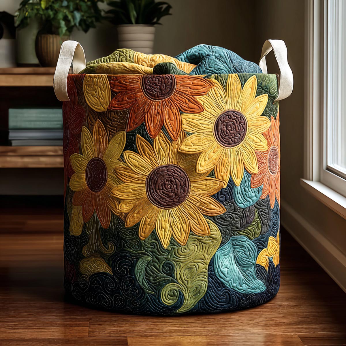 Golden Sunflowers Quilted Laundry Basket NCU0DV1753