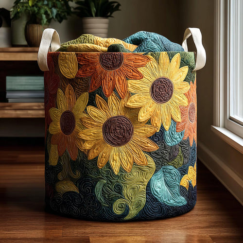 Golden Sunflowers Quilted Laundry Basket NCU0DV1753