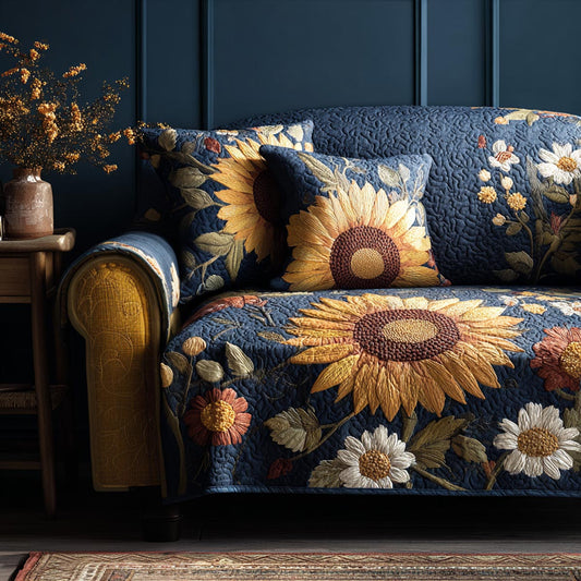 Golden Sunflowers Quilted Sofa Cover NCU0DV1743