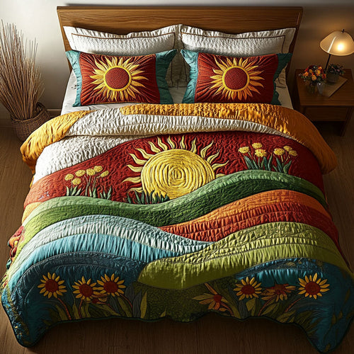 Golden Sunrise Hills 3-Piece Quilted Bedding Set NCU0NNT303