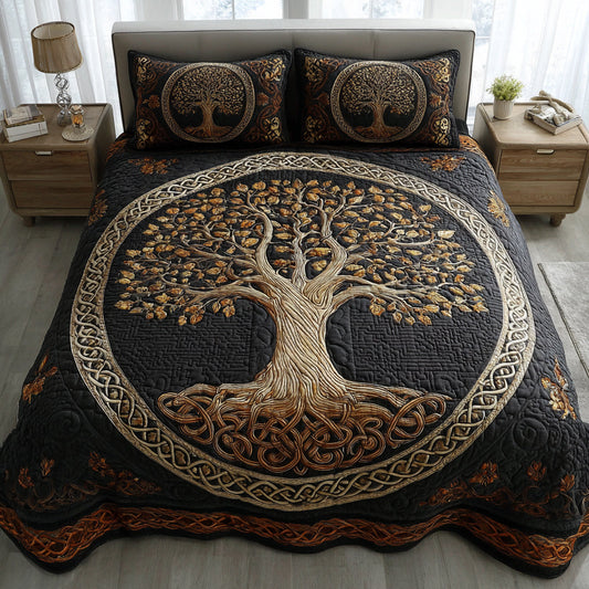Golden Tree of Life 3-Piece Quilted Bedding Set NCU0HNH287