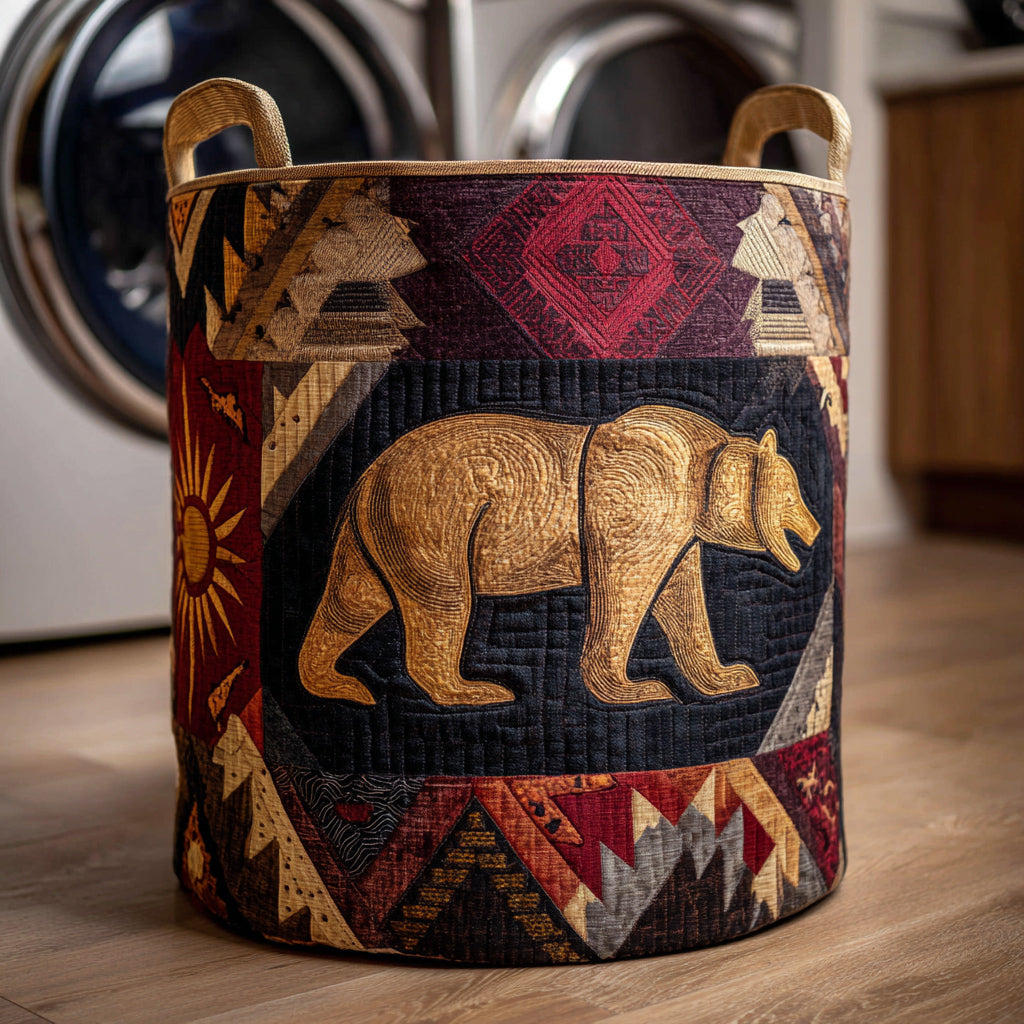 Golden Tribal Bear Quilted Laundry Basket NCU0HNH524
