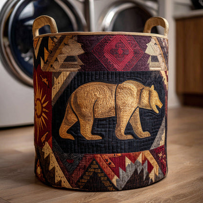 Golden Tribal Bear Quilted Laundry Basket NCU0HNH524