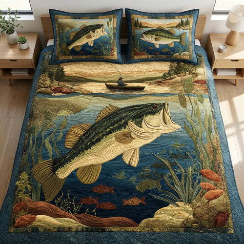 Golden Trout 3-Piece Quilted Bedding Set NCU0NTD1793