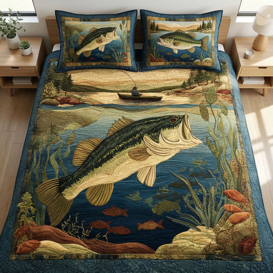 Golden Trout 3-Piece Quilted Bedding Set NCU0NTD1793