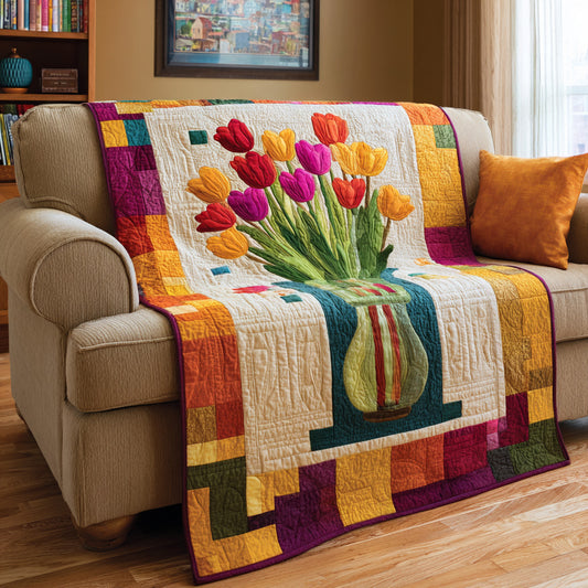 Golden Tulip Bouquet Quilted Blanket NCU0LDH837