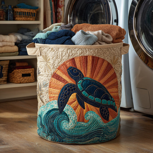 Golden Turtle Sunset Quilted Laundry Basket NCU0HNH224