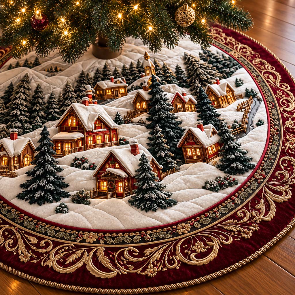 Golden Village Christmas Quilted Tree Skirt NCU0HNH1275