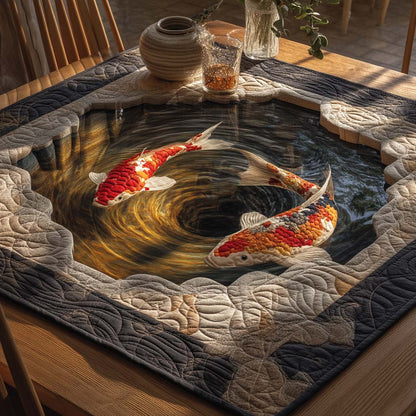 Golden Whirlpool Koi Quilted Table Topper NCU0NXD435